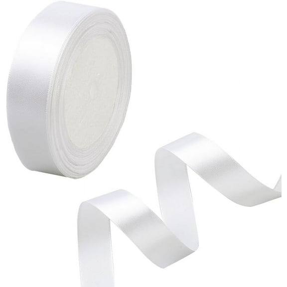 25 Yards 1 Inch White Polyester Ribbon Double Face Soft Satin Ribbon Glossy Bright Classic Smooth Solid Fabric Silky Sewing Ribbons for Hair Braiding Invitations Gift Wrapping Wedding DIY
