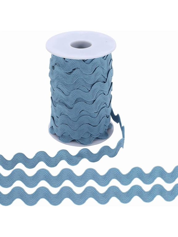 25 Yards 10mm Rick Rack Trim for Sewing RIC Rac Ribbon Wave Bending Fringe Trim Steel Blue Zig Zag Lace Edging Braid Trim for DIY Crafts Gift Wrapping Making Wedding Party Decoration
