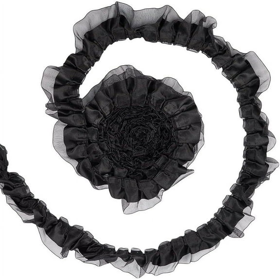 25 Yards 2-Layer Pleated Organza Lace Edge Trim 1-5/8 Inch Gathered Ruffle Mesh Trim Ribbon Polyester Edging Tulle Trim Fabric Green