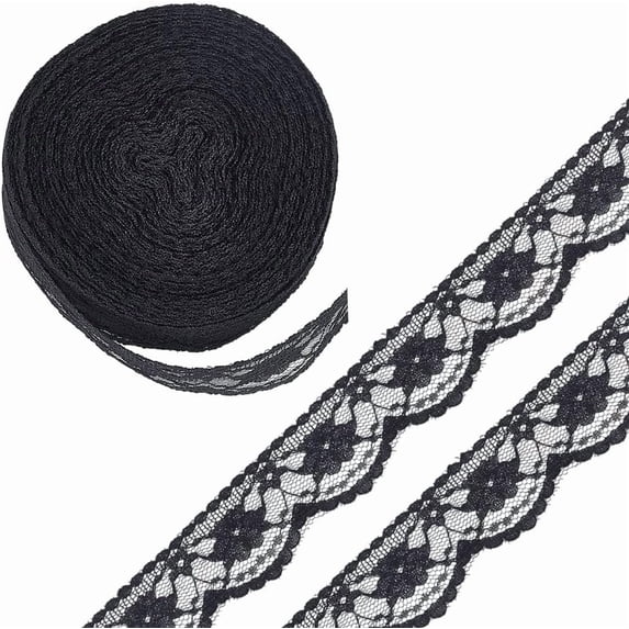 25 Yards(22.86m) Lace Ribbon Lace Fabric Black Flower Laces Ribbon 35-45mm Elastic Laces Trim Vintage Trim Ribbons Nylon Vintage Crochet Trims for DIY Sewing Wedding Bridal Dress Decor Black DIY