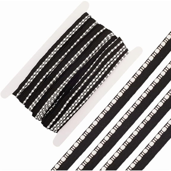 25 Yards 3/8 Inch Black Ball Ribbon with White Cute Fuzzy Pompom Tassel Fringe Trim Upholstery Soft Webbing Fabric Ribbons