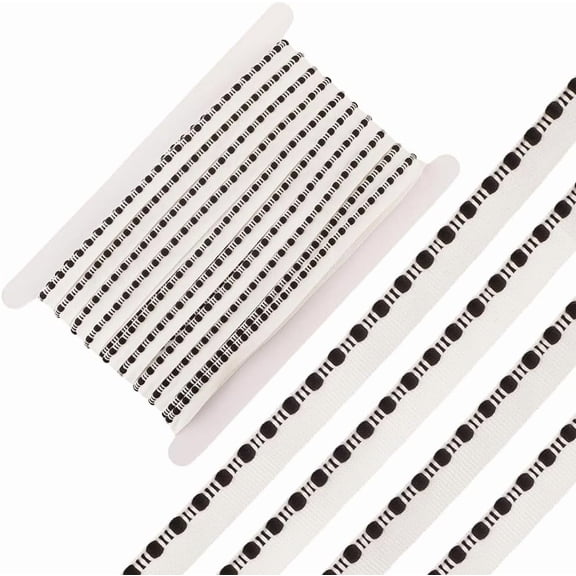 25 Yards 3/8 Inch White Ball Ribbon with Black Pompom Tassel Fringe Trim Minimalist Flat Woven Strap Versatile Fabric Ribbons