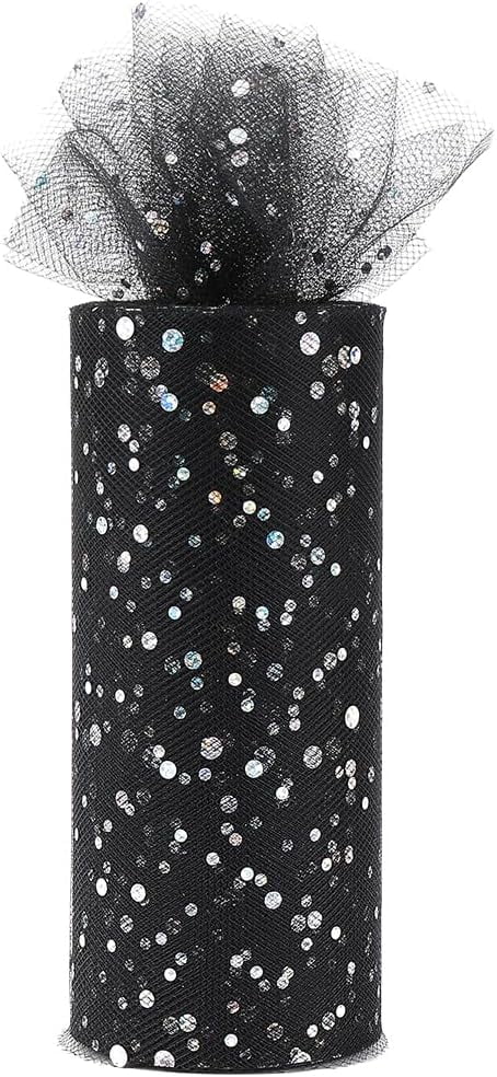 25 Yards 6 Inch Wide Black Glitter Tulle Roll Silver Sequin Netting ...