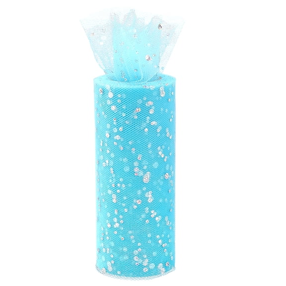 25 Yards 6 Inch Wide Blue Glitter Tulle Roll Silver Sequin Netting Mesh Ribbon Rolls Sheer Net Sparkly Fabric Ribbons Bulk Spool for Sewing