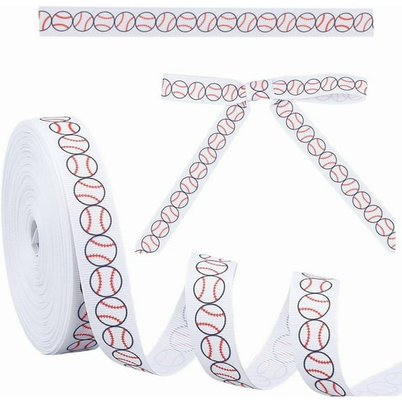 25 Yards Baseball Ribbons 0.7 Inch Polyester Grosgrain Ribbon Sports Ball Ribbon Decorative Fabric Ribbon for Sport Team Decoration Gift Wrapping Crafting Sewing Party Decor for DIY