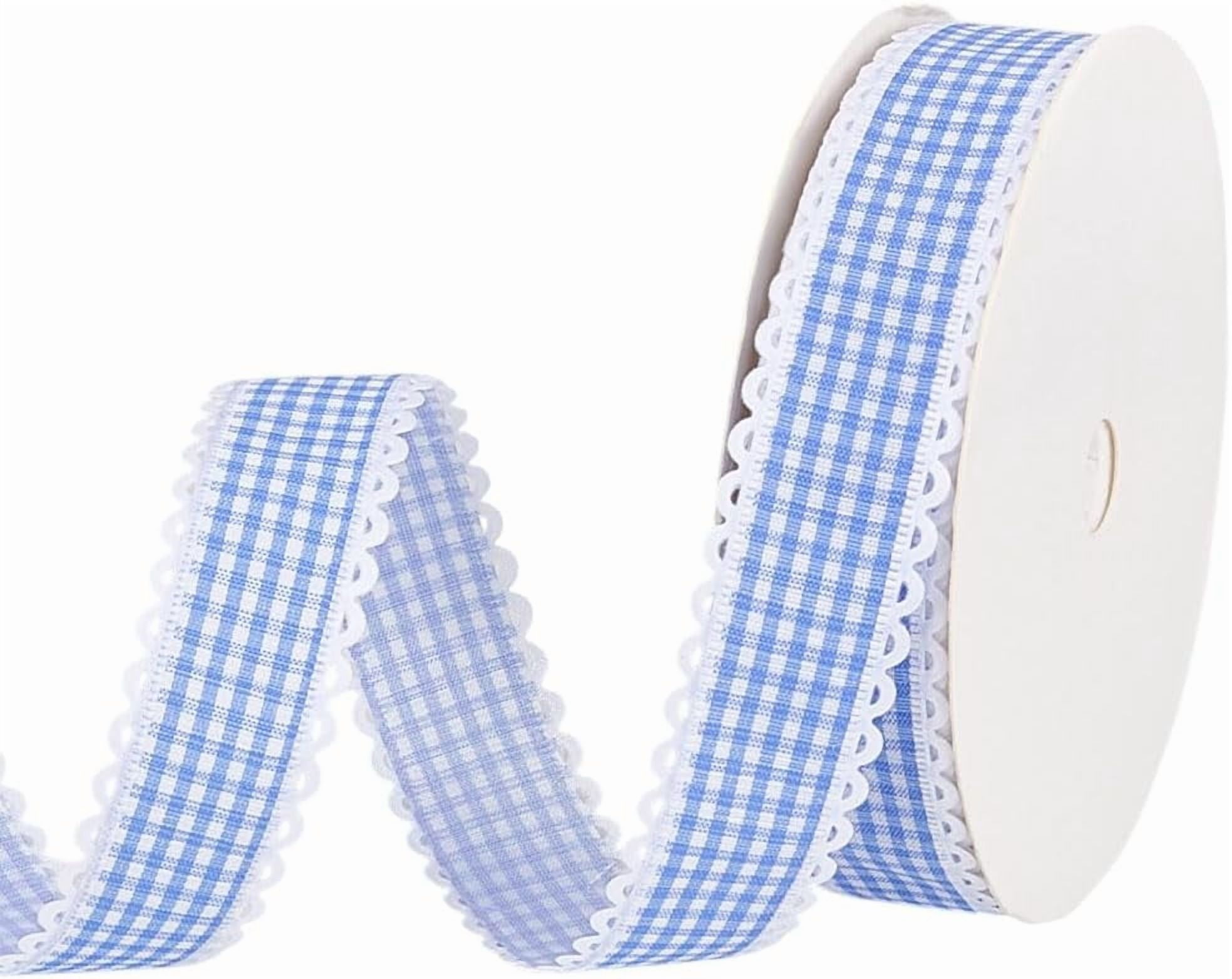 25 Yards Blue Gingham Ribbon 1 inch Buffalo Plaid Ribbons Lace Edge Checkered Taffeta Plaid for Gift Wrapping Crafts Bows Hair Bows Holiday Decoration