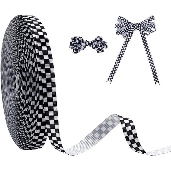 25 Yards Checkered Ribbon Black White Gingham Ribbon 3/8 Inch Wide Plaid Grosgrain Ribbons Check Pattern Decorative Ribbons