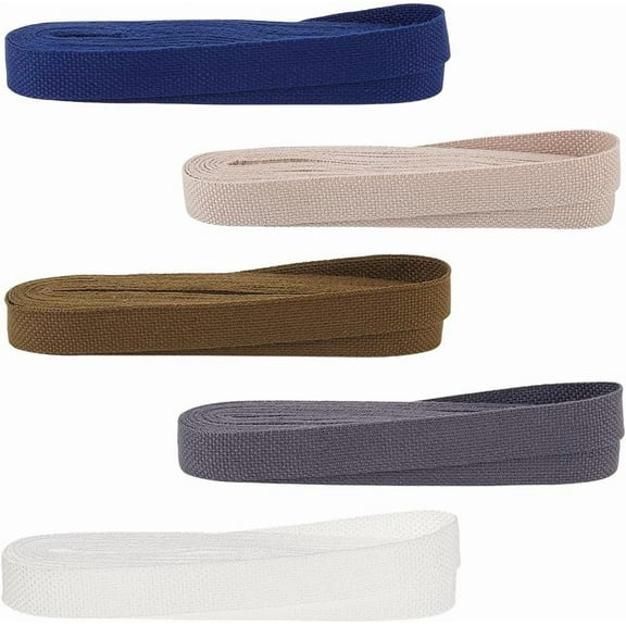 25 Yards Cotton Webbing Strap 0.6'' Wide Heavy Cotton Webbing Fabric Ribbon Trim Heavy Duty Flat Polyester Bands for Bag Handles Making Belting Stitched Sewing 5 Colors 1set