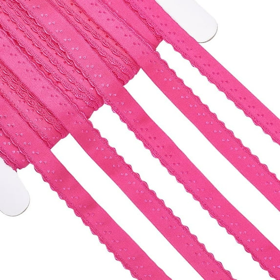 25 Yards Elastic Lace Trim 10mm Wide Stretch Edge Lingerie Edging Trimming Webbing Crocheted Lace Cord Ribbon for DIY Sewing Crafts Garment Embellishments Gift Wrapping Supplies Fuchsia