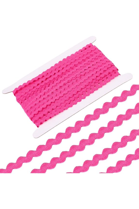 25 Yards Elastic RIC Rac 3/8 Inch Rick Rack Trim Zig Zag Deep Pink Lace Wave Ribbon Wave Bending Fringe Lace Trim S Shaped Woven Fabric for Sewing DIY Crafts Wedding Dress Clothes diy
