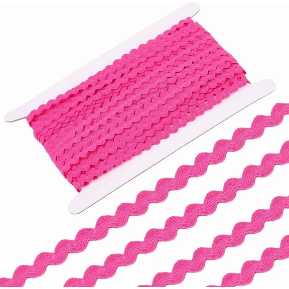 25 Yards Elastic RIC Rac 3/8 Inch Rick Rack Trim Zig Zag Deep Pink Lace Wave Ribbon Wave Bending Fringe Lace Trim S Shaped Woven Fabric