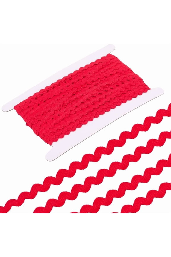 25 Yards Elastic Rick Rack Trim 3/8 Inch RIC Rac Zig Zag Lace Wave Ribbon FireBrick Wave Bending Fringe Lace Trim S Shaped Woven Fabric for Sewing DIY Crafts Wedding Dress Clothes