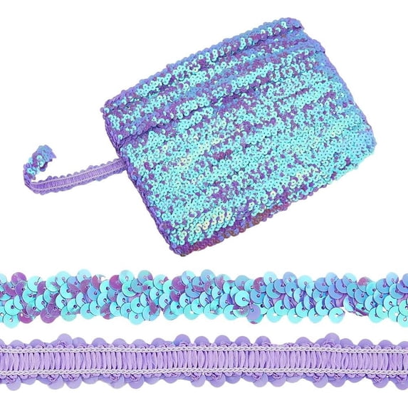 25 Yards Elastic Sequin Trim 0.7 inch Flat Glitter Stretch Ribbon Lilac Sequin Ribbon 2 Row Metallic Sequins Trim for Craft Sewing Trimming Dress Headband Embellishments