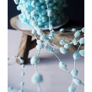 25 Yards Fuzzy Pom Pom Wired Trim Ribbon Lace - Aqua