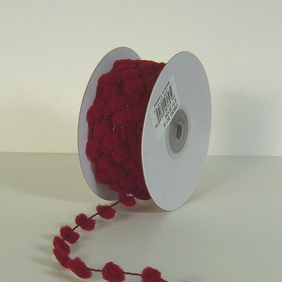25 Yards Fuzzy Pom Pom Wired Trim Ribbon Lace - Burgundy