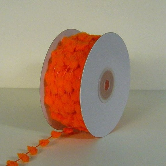 25 Yards Fuzzy Pom Pom Wired Trim Ribbon Lace - Orange