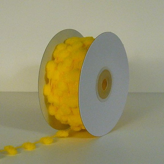25 Yards Fuzzy Pom Pom Wired Trim Ribbon Lace - Yellow