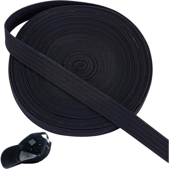 25 Yards Golf Hat Sweat Liner, 1.18 Inch Black Hat Liner Tape with 4 Lines of Indentation, Breathable Soft Terry for Baseball Tennis Caps Sewing