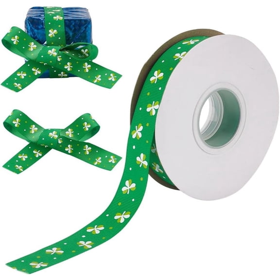 25 Yards Irish Clover Polyester Ribbon 0.9inch Wide Shamrocks Ribbons St. Patrick's Day Themed Clover Ribbon for Gift Wrapping Party Decor Hair Bows Wreath Sport Lanyards Sewing(Green) 1roll