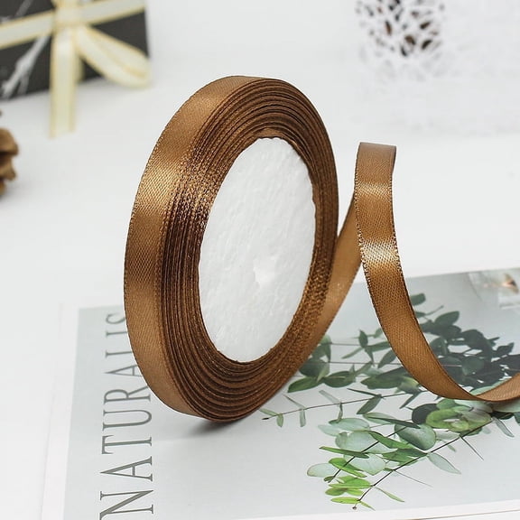 25 Yards Pink Brown 3/8 Inch Thin Brown Satin Ribbon Craft Fabric Ribbon for Hair Bow Making Gift Wrapping Floral Bouquet Wedding Party Christmas Decorations