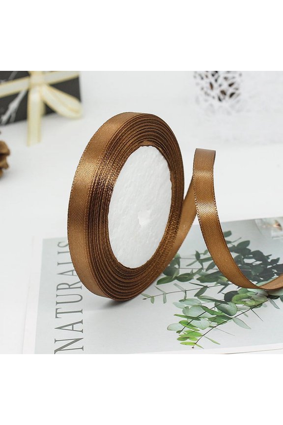 25 Yards Pink Brown 3/8 Inch Thin Brown Satin Ribbon Craft Fabric Ribbon for Hair Bow Making Gift Wrapping Floral Bouquet Wedding Party Christmas Decorations