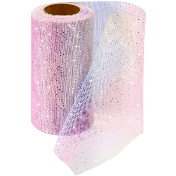Rainbow Glitter Tulle Roll 25 Yards, Gradient Netting Fabric Ribbon for Wedding Christmas Birthday Baby Shower Table Decor