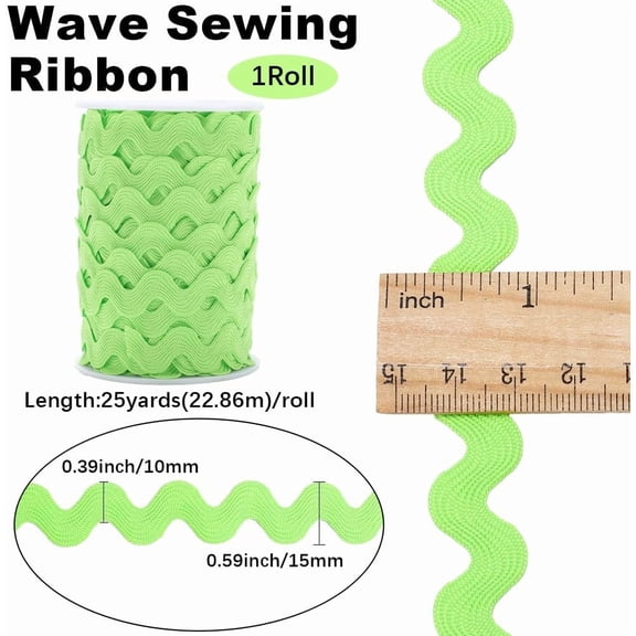 25 Yards Rick Rack Trim 10mm Wide RIC Rac Ribbon Grass Green Wave Bending Fringe Trim Zig Zag Edging Braid Trimming Polyester Webbing Ribbons for Sewing DIY Crafts Gift Wrapping Bow Making