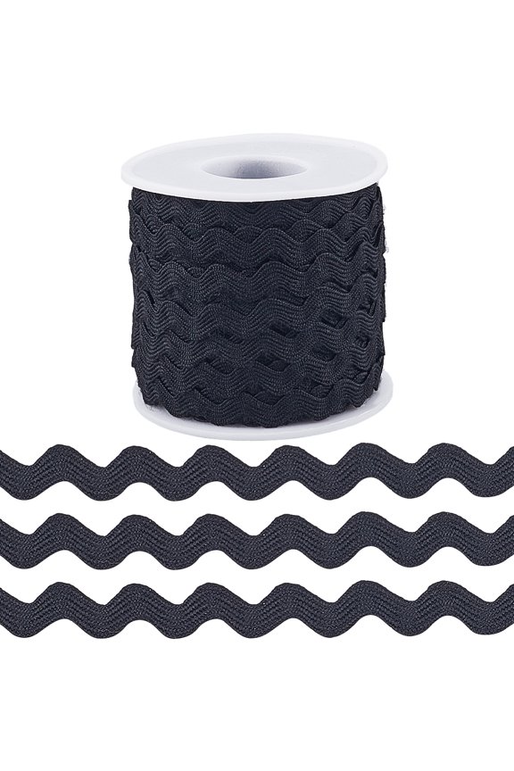 25 Yards Rick Rack Trim 3/8 Inch Black Sewing RIC Rac Ribbon Christmas Zig Zag Wave Bending Lace Trim S Shaped Lace Ribbon Woven