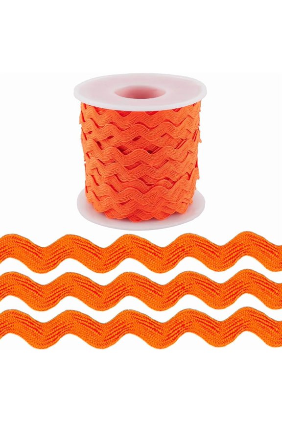 25 Yards Rick Rack Trim 3/8 Inch RIC Rac Ribbon Christmas Orange Zig Zag Wave Bending Lace Trim S Shaped Lace Ribbon Polyester Woven Fabric with Spool for Sewing DIY Crafts