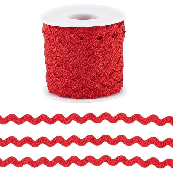 25 Yards Rick Rack Trim DIY for Sewing Christmas Red RIC Rac Ribbon 3/8 Inch Zig Zag Wave Bending Lace Trim S Shaped Lace Ribbon Woven Fabric with Spool DIY for DIY Crafts Wedding Dress