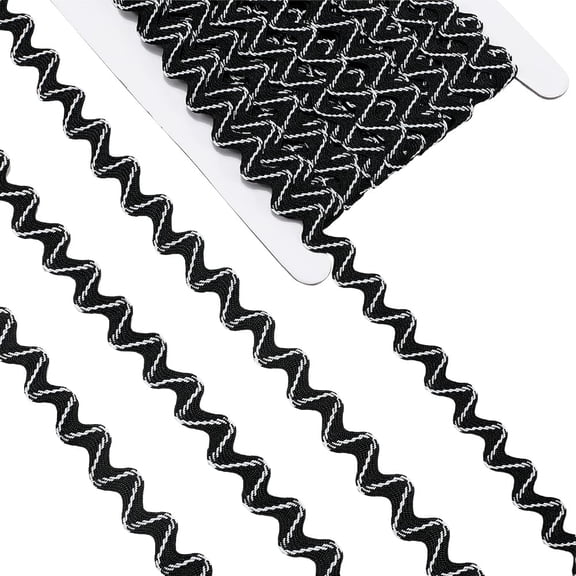 25 Yards Two Tone RIC Rac Trim Bending Black White Zigzag Wave Ribbons 8mm Polyester Woven Fabric for Christmas DIY Sewing Crafts Wedding Dress Embellishment Gift Wrapping