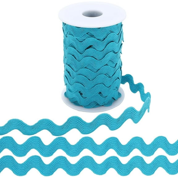 25 Yards Wavy Bending Ribbon 10mm Wide RIC Rac Trim Rick Rack Fringe Trim Deep Sky Blue Zig Zag Lace Edging Braid Trimming Polyester Webbing Ribbons for DIY Sewing Crafts Gift Wrapping