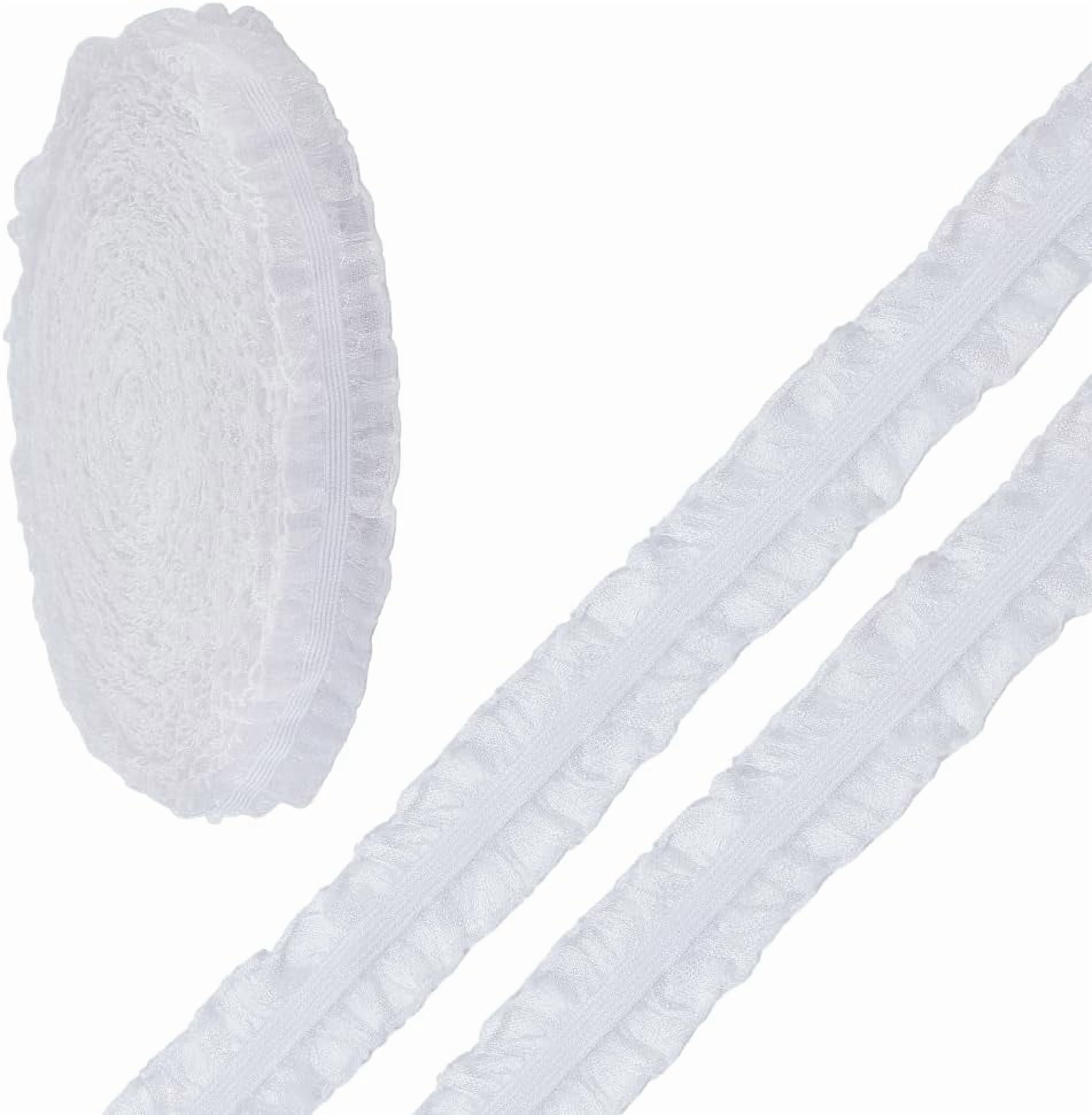Stretch Organdy Ribbon 25 Yards White Elastic Ruffled Lace Ribbon 1 Inch Polyester Stretch ...