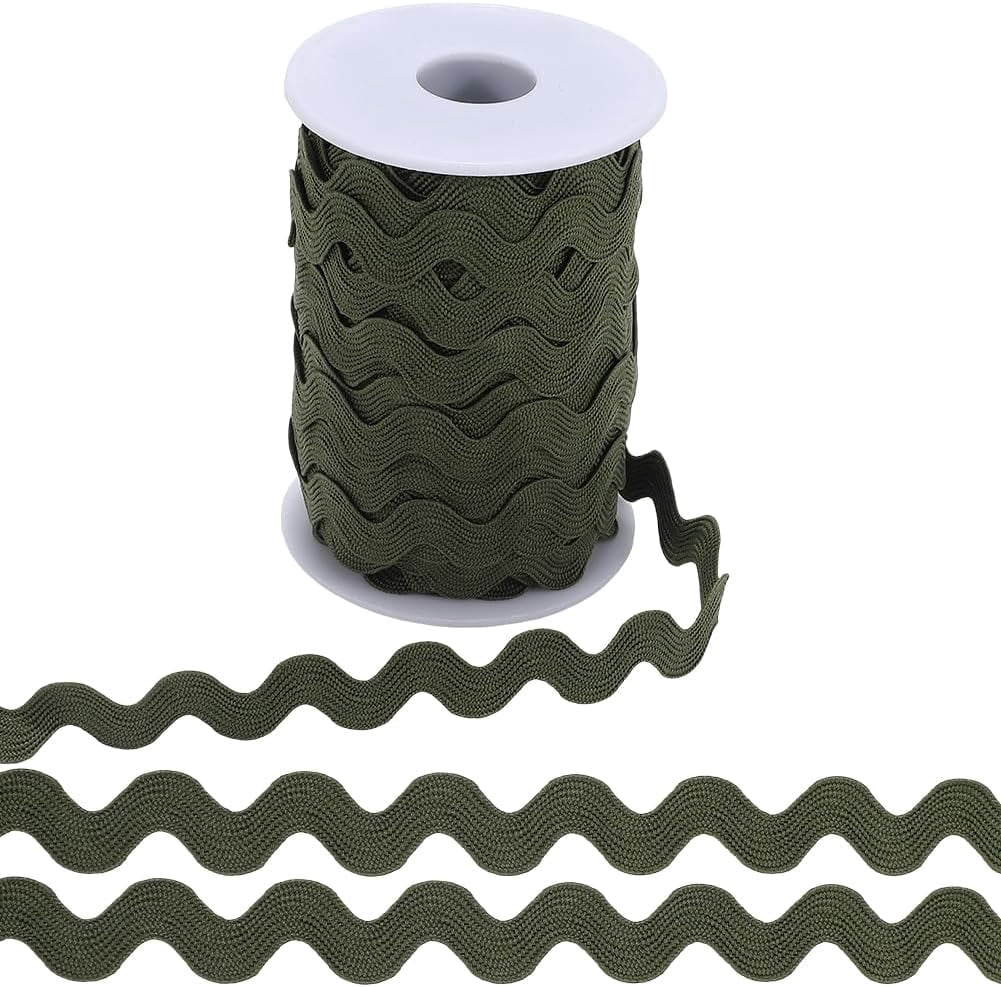 25mm Ric Rac 25 Yards x 10mm RIC Rac Trim Wavy Bending Ribbon Dark Olive Green Rick ...