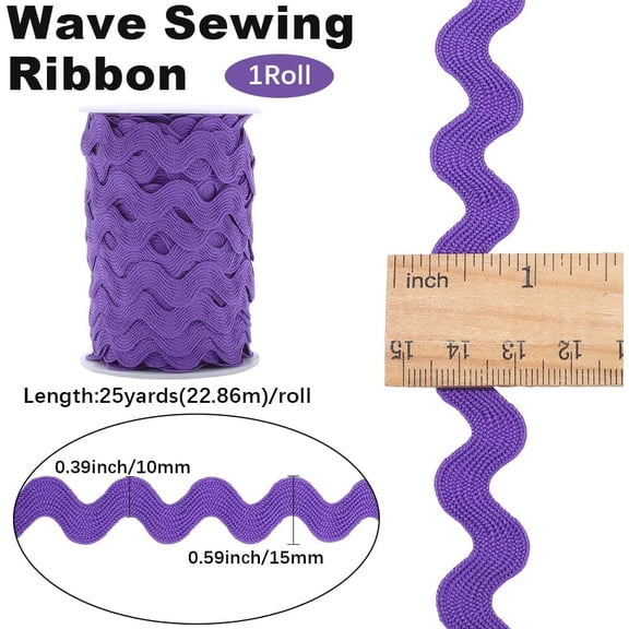 25 Yards x 10mm RIC Rac Trim Wavy Bending Ribbon Lavender Rick Rack Fringe Trim Zig Zag Lace Edging Braid Trimming Wave Polyester Webbing Ribbons for DIY Sewing Crafts Gift Wrapping