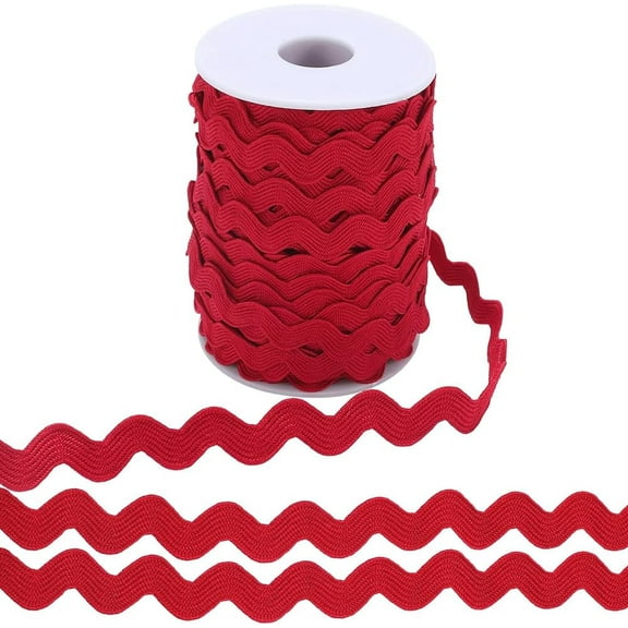 25 Yards x 10mm Rick Rack Trim Wavy Bending Ribbon Dark Red RIC Rac Fringe Trim Zig Zag Lace Edging Braid Trimming Wave Polyester Webbing Ribbons for Sewing DIY Crafts Gift Wrapping Decor