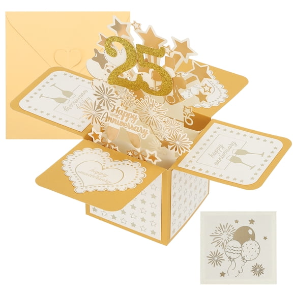 25 Year Anniversary Card, Happy Anniversary Cards Wedding Anniversary Card for Wife Men Her, Gold Tone