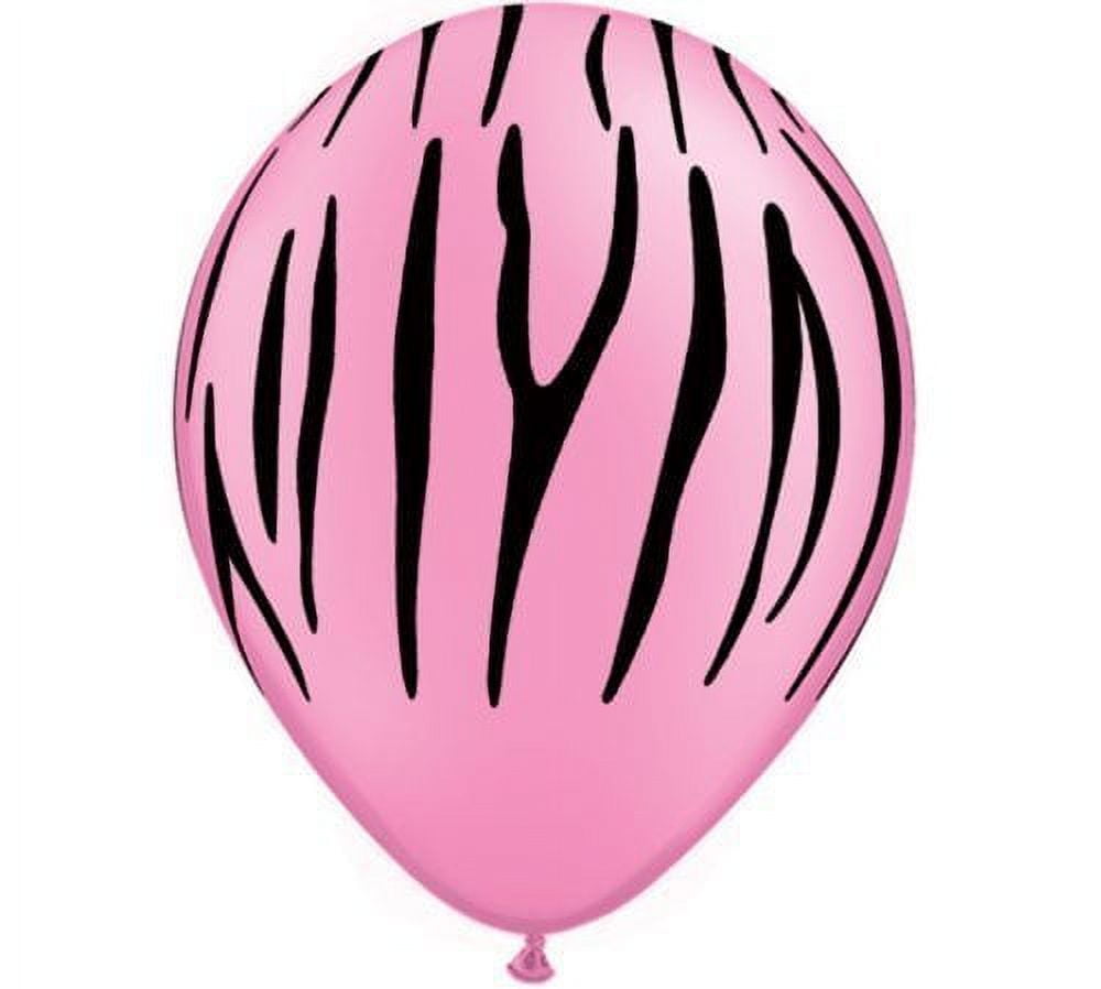 QUALATEX 25 ZEBRA HOT Neon PINK Black STRIPE Bright Animal Jungle Print Latex Balloons by LGP