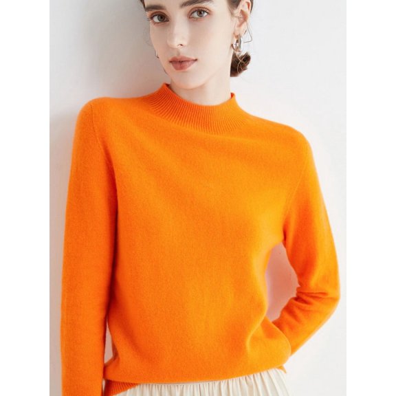 25 autumn and winter new seamless first-line ready-to-wear with semi-turtleneck 100 pure wool sweater women's long-sleeved knitted bottoming shirt