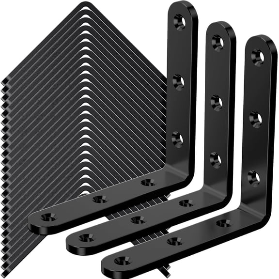 25 count Black Angle Brackets, 4"x 4" Heavy Duty Corner Brace, Metal Corner Brackets for , 3MM 90 Joint Hardware, 4inch Mounting Bracket for Wooden Furniture Cabinet Chairs Bookshelf
