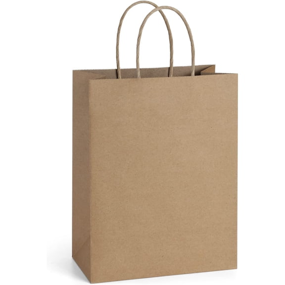 25 count Brown Bags 8x4.25x10.5 Paper for Gifts, Shopping Retail Merchandise Grocery Sacks, Brown Paper Bags with Handles Medium