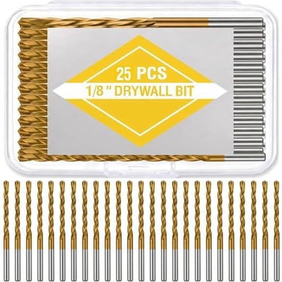 25 count Drywall  Bit, 1/8 Inch Spiral Rotary Cut Out Bits, Titanium Coated High Speed Steel Drywall Router Bits for Drywall and Gypsum Board Cutouts, Outlet Boxes, Wall Openings