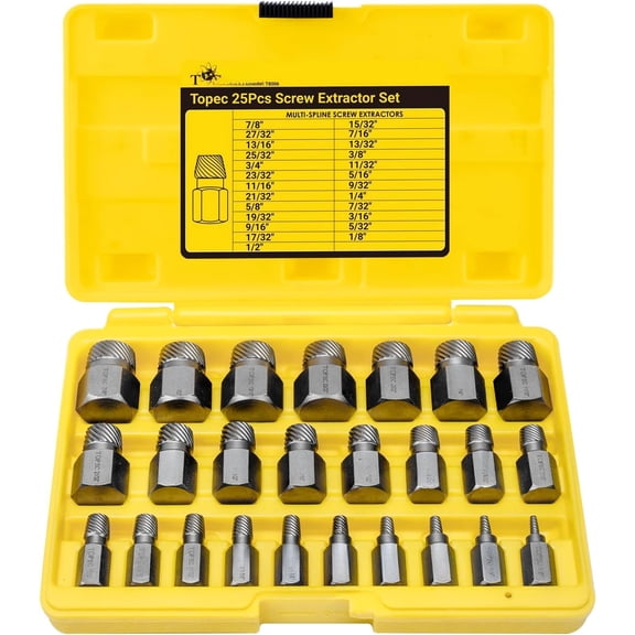 25 count Screw Extractor Set, Hex Multi-Spline Easy Out Bolt Extractor Set, CR-MO Steel Rounded Bolt Remover
