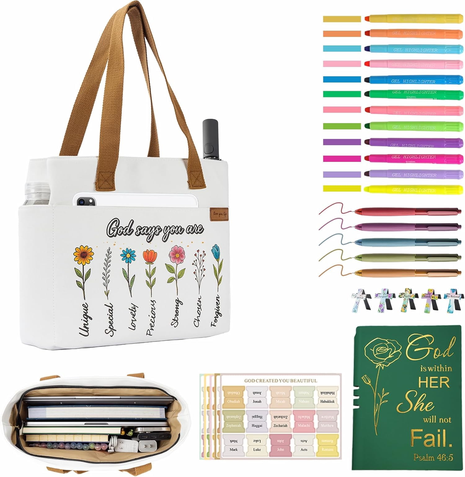 25 count Study Supplies Kit, Large Capacity Canvas Tote Bag for Women ...
