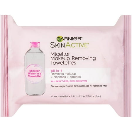 25 ct., Garnier SkinActive Micellar Makeup Remover Wipes