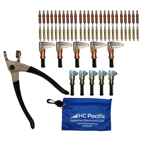25 each C1/8 & C3/16 Cleco Fasteners with Clamps, Pliers, and Pouch