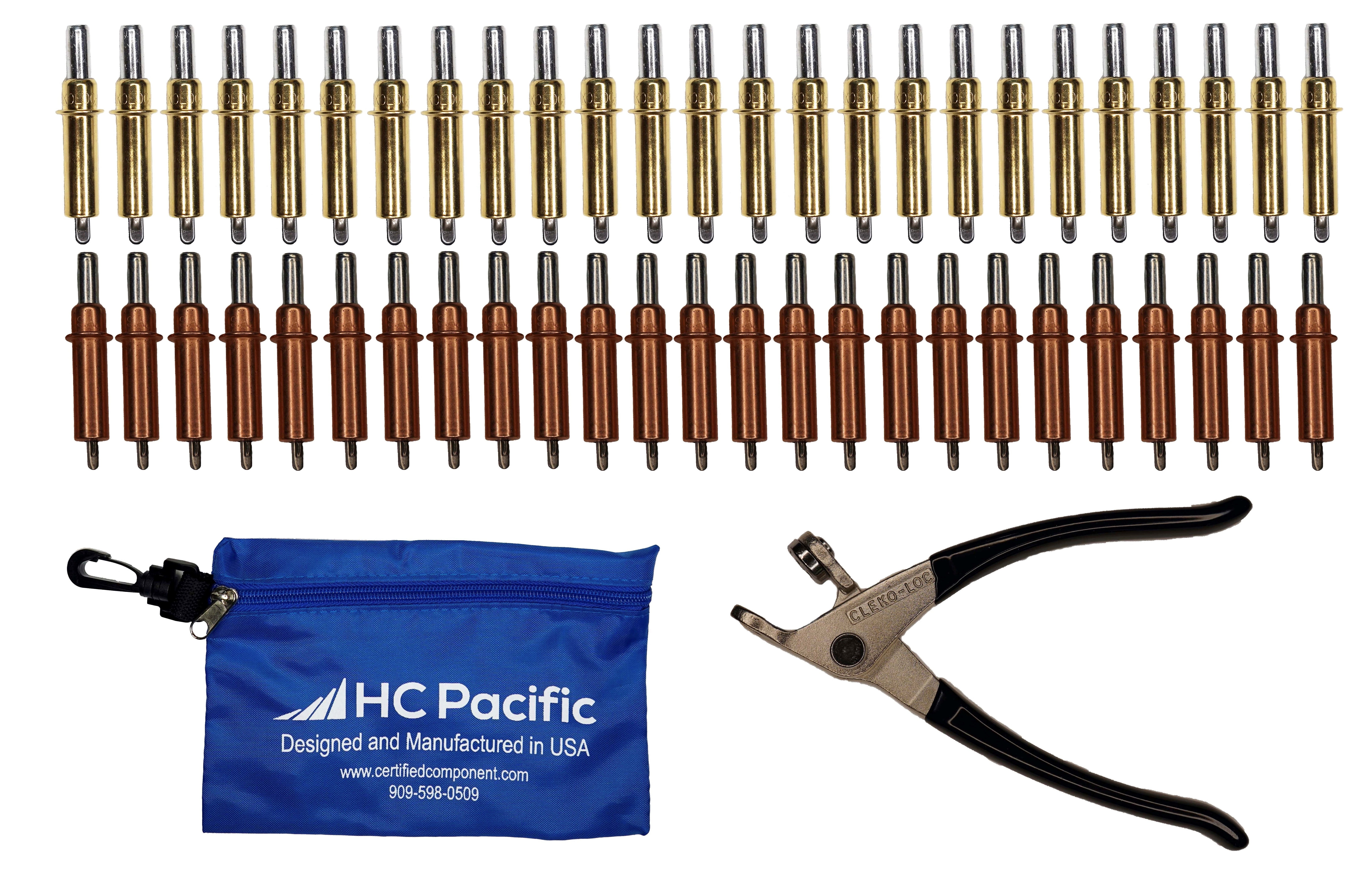 25 each C1/8 and C3/16 Cleco Fasteners with Cleco Pliers & Pouch