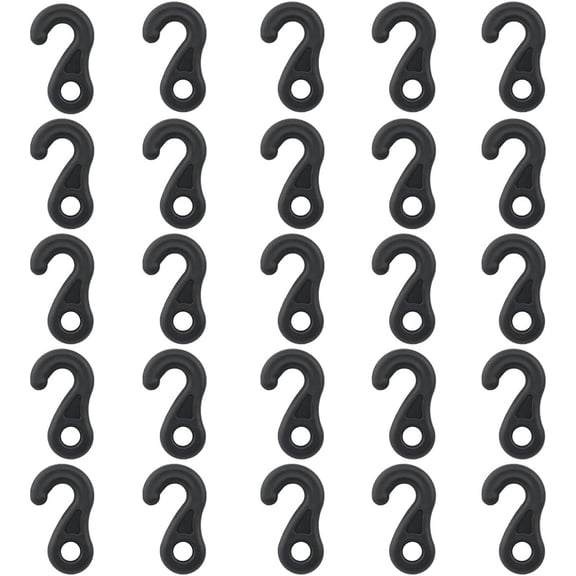 25 elastic cord hooks camping tent windproof triangular hooks question mark hooks plastic shock-resistant elastic cord tail end snap hooks outdoor hanging camping cookware lights fans black