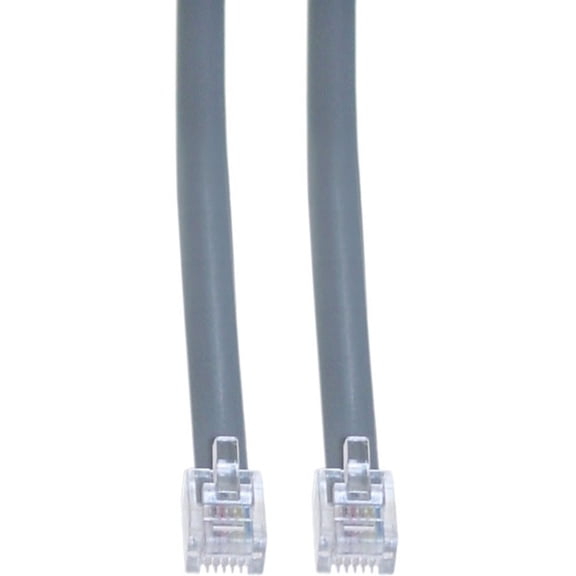 25 feet Telephone Cord for Voice (VoIP), RJ11 Plug Gold Plated Connectors, 6P / 6C, Silver Satin, 28AWG, Reverse, RJ12 Phone Cable, CableWholesale