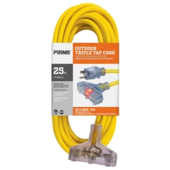 25 ft. 12-3 Outlet Extension Cord, Yellow